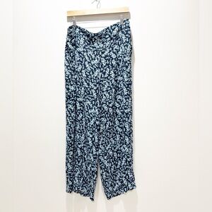 LOFT Women’s Blue Floral Print Wide Leg Comfy Pants Relaxed Fit Lightweight XL